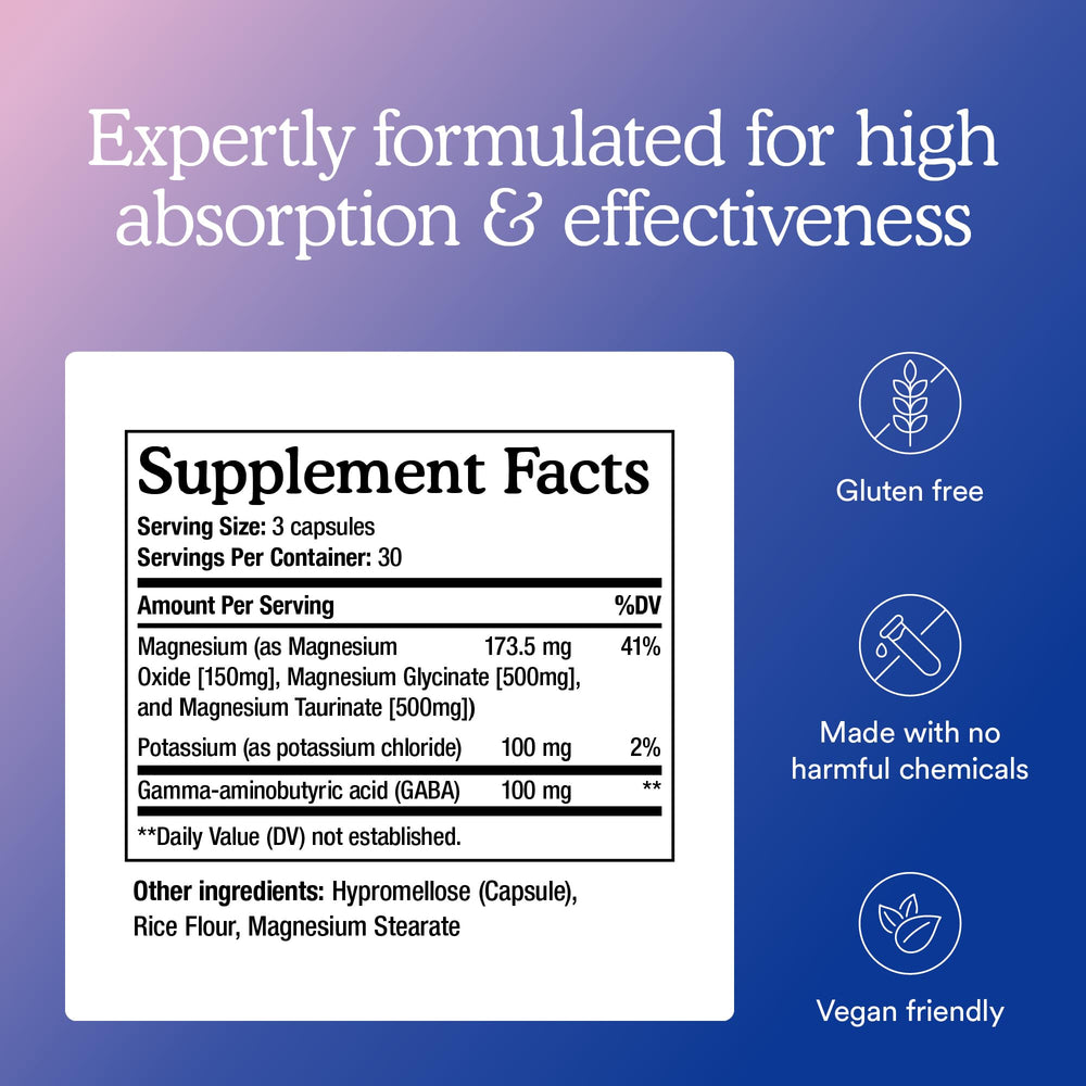 MitoQ Triple Magnesium label detail emphasizes magnesium glycinate and GABA ingredients.