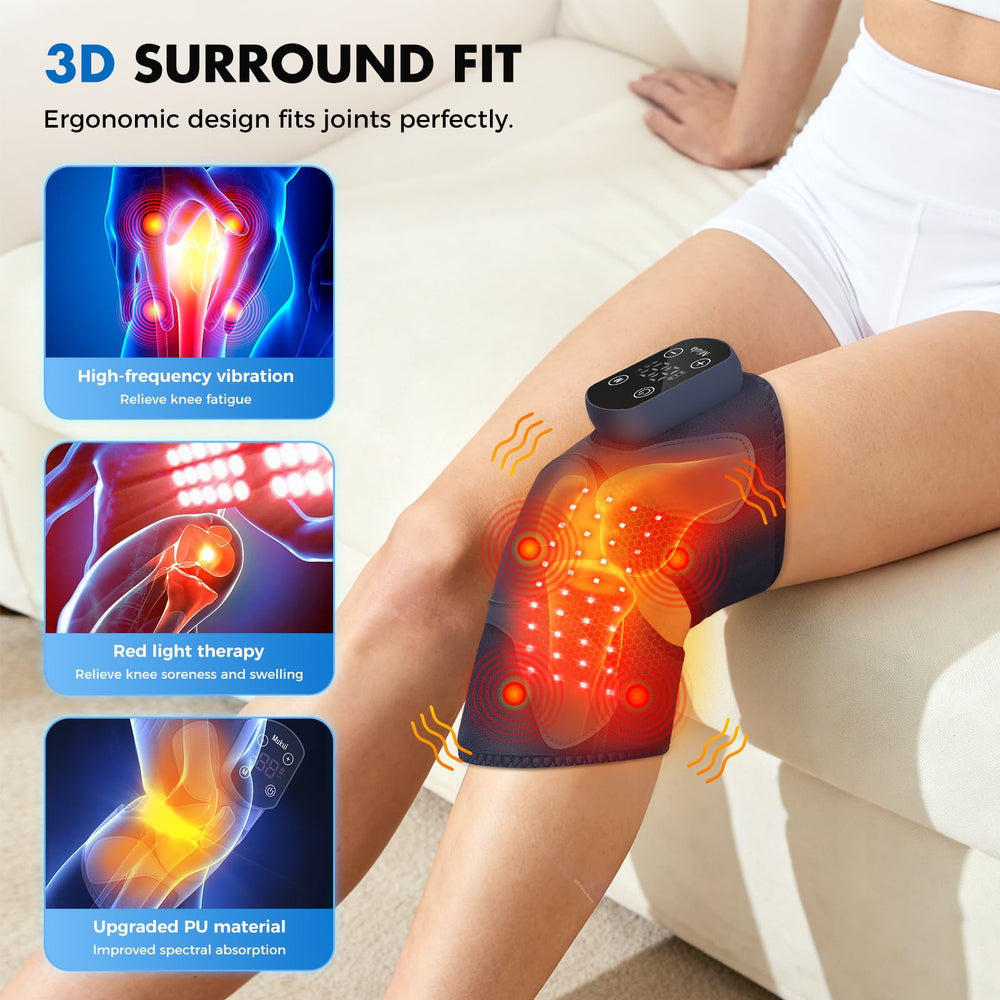 Miula knee brace with 660nm/850nm lights for deeper tissue reach.