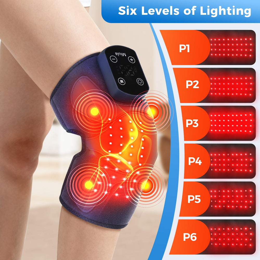 Miula knee brace heating modes image displaying five warmth settings.