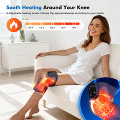 Miula knee brace worn on leg for convenient joint support and warmth.