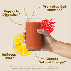 Mix-Fix detox in water being stirred, bright raspberry aroma.