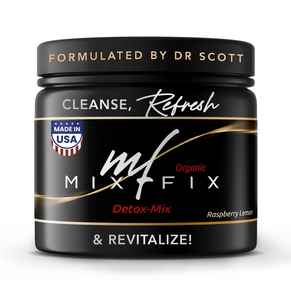 Mix-Fix detox raspberry lemonade powder dissolving in water for a refreshing cleanse.