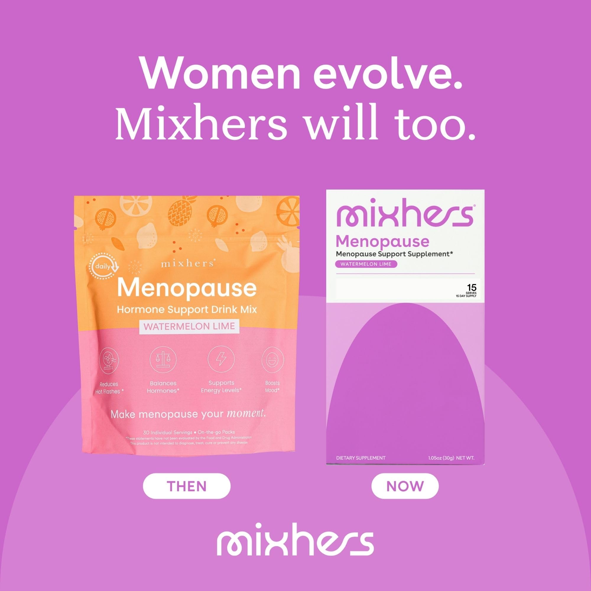 Mixhers Menopause 15-pack provides convenient daily use with no sugar.