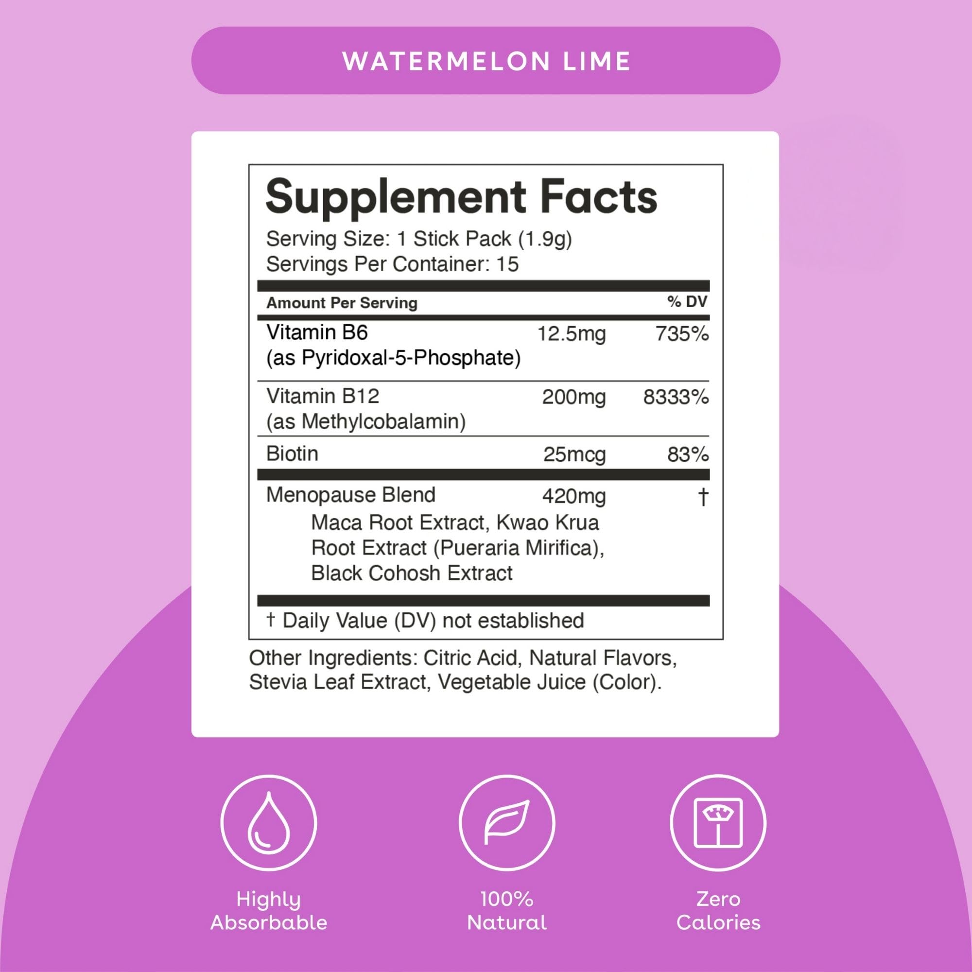Mixhers Menopause maca-root ingredient sachet boosts natural energy and mood support.