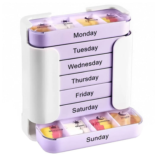 MixPurple 7-Day Organizer full stack shows a compact weekly pill system for easy daily planning.