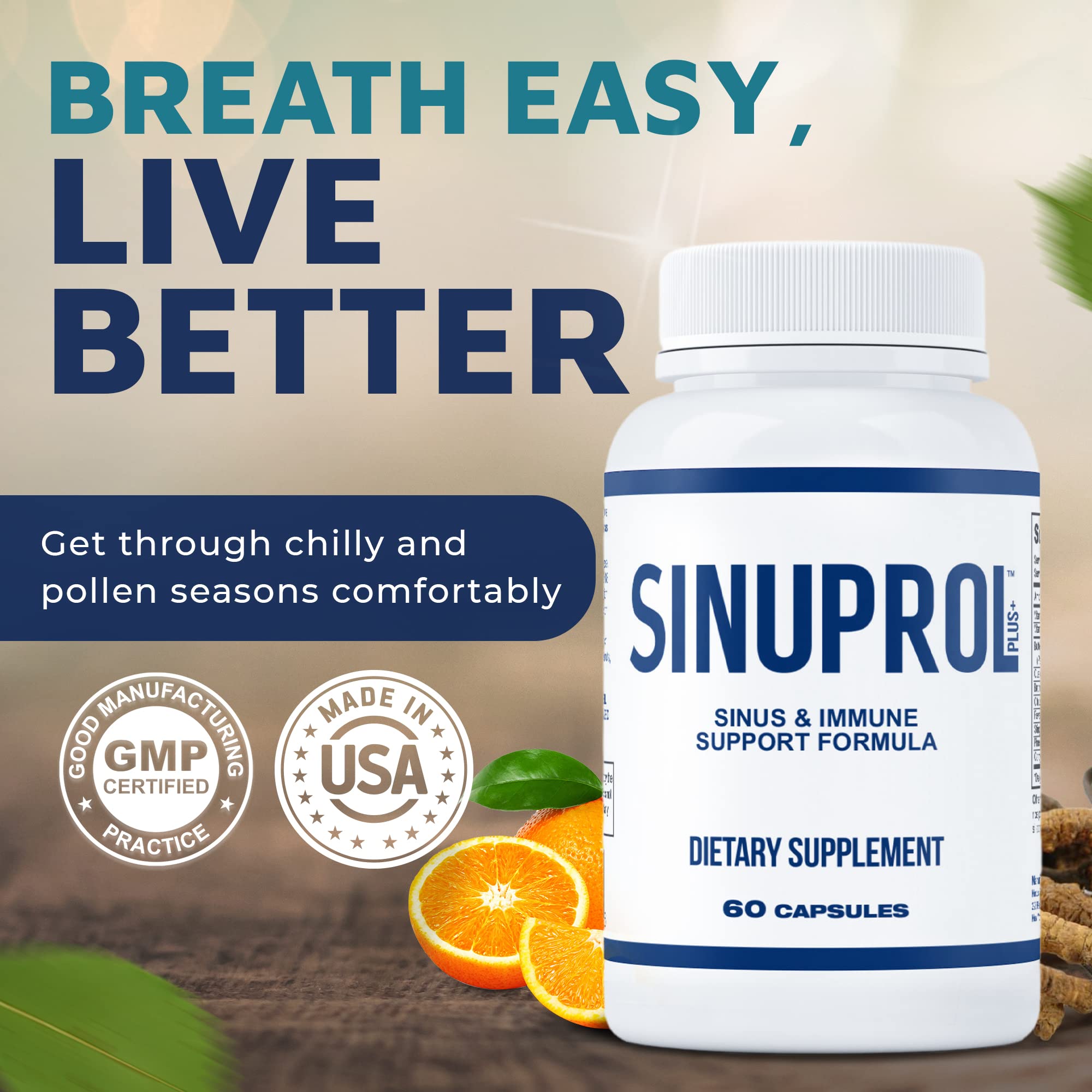 Close-up of Mizzle SinuProl capsules for easy daily dosing.