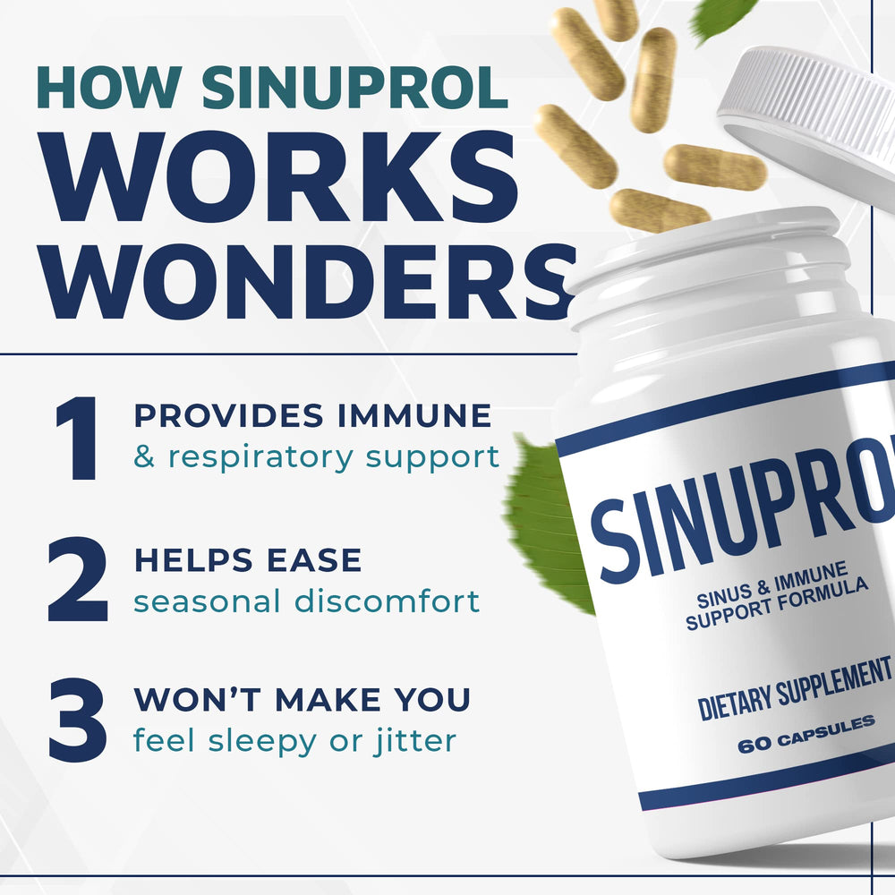 Mizzle SinuProl ingredients graphic emphasizes natural nasal and immune support.