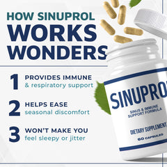 Mizzle SinuProl ingredients graphic emphasizes natural nasal and immune support.