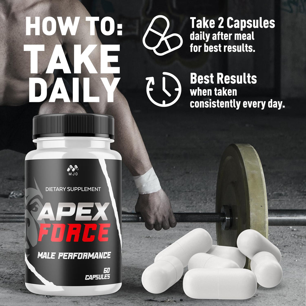 MJO Apex Force serving pack emphasizes consistent monthly supply.