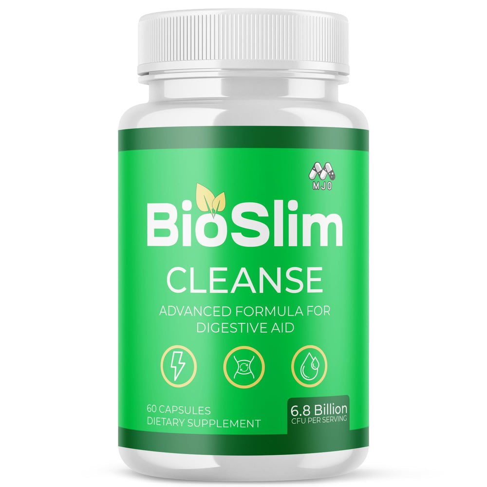 MJO Bioslim Cleanse bottle with capsules for an active lifestyle.