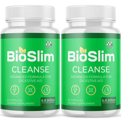 MJO Bioslim Cleanse bottle front shows daily wellness support for an active lifestyle