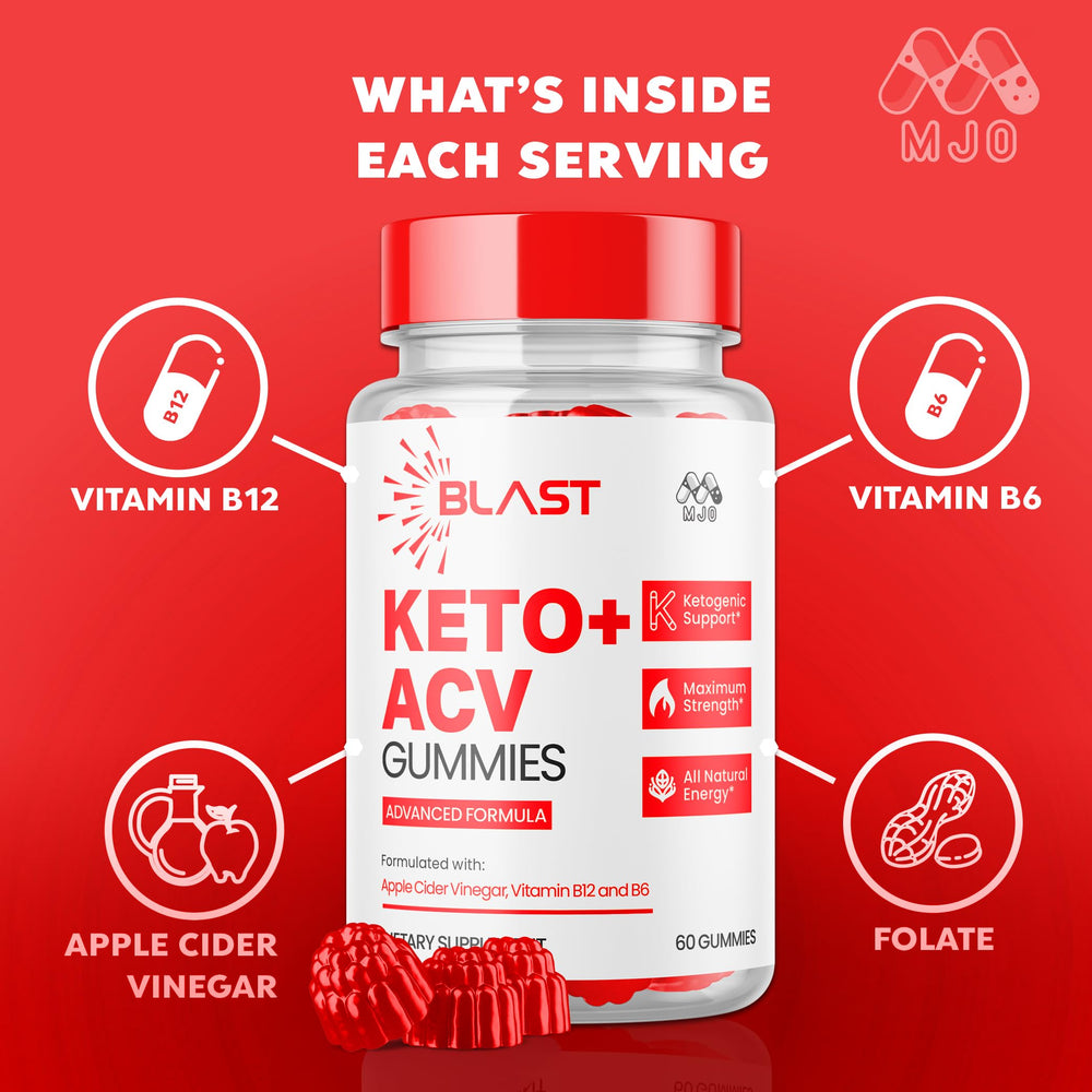 Vitamin B12 badge on MJO Blast Keto ACV Gummies packaging.