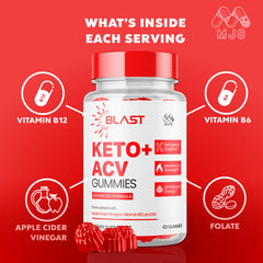 Vitamin B12 badge on MJO Blast Keto ACV Gummies packaging.