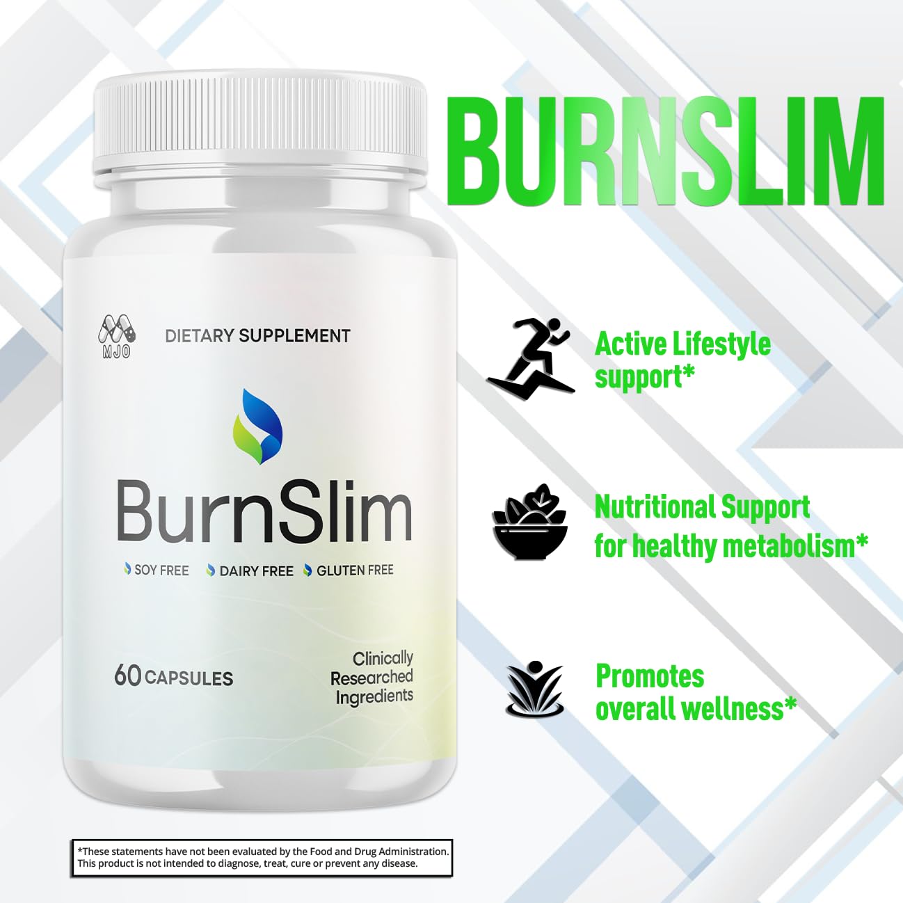 MJO Burn Slim capsules pouring into glass suggests easy daily use.