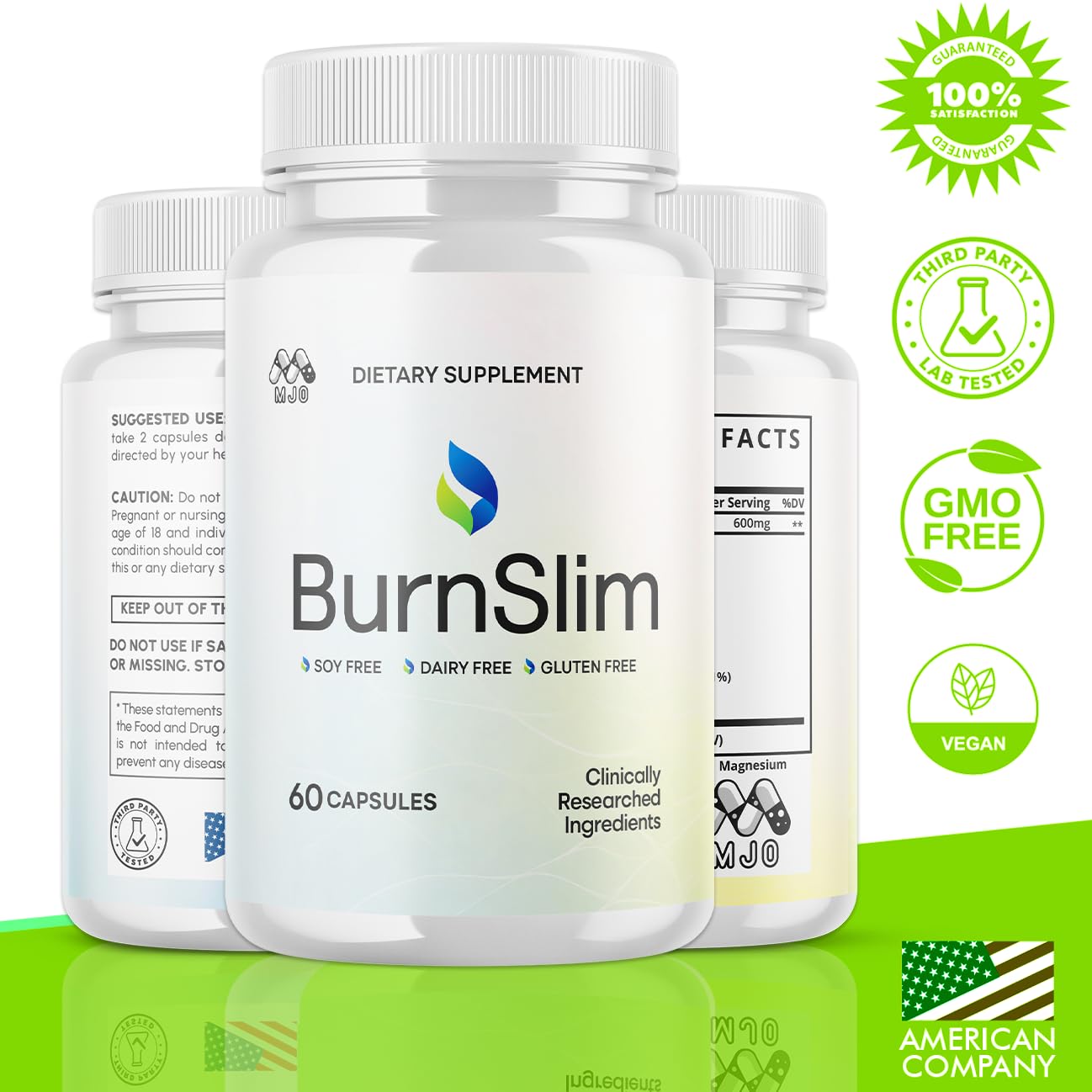 MJO Burnslim capsules being poured for convenient daily use.