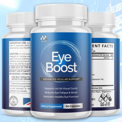 MJO Eye Boost packaging highlights natural ingredients and strength.