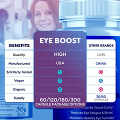 MJO EyeBoost label shows natural ingredients and quality.