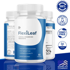 MJO Flexileaf capsules closeup showing natural ingredients.