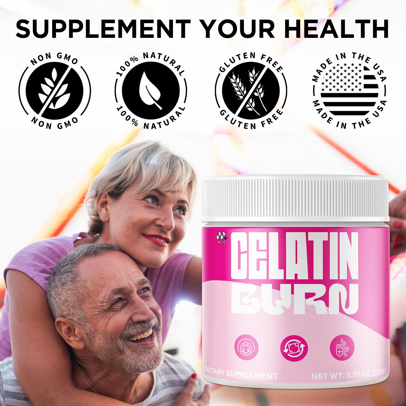 MJO Gelatin Burn Powder scoop included for easy measured daily servings.