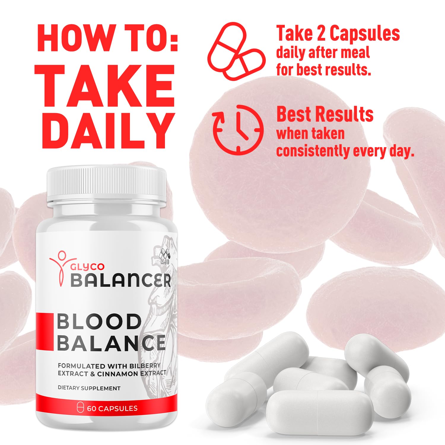 MJO Glyco Balancer packaging box, premium vitamins for overall wellness.