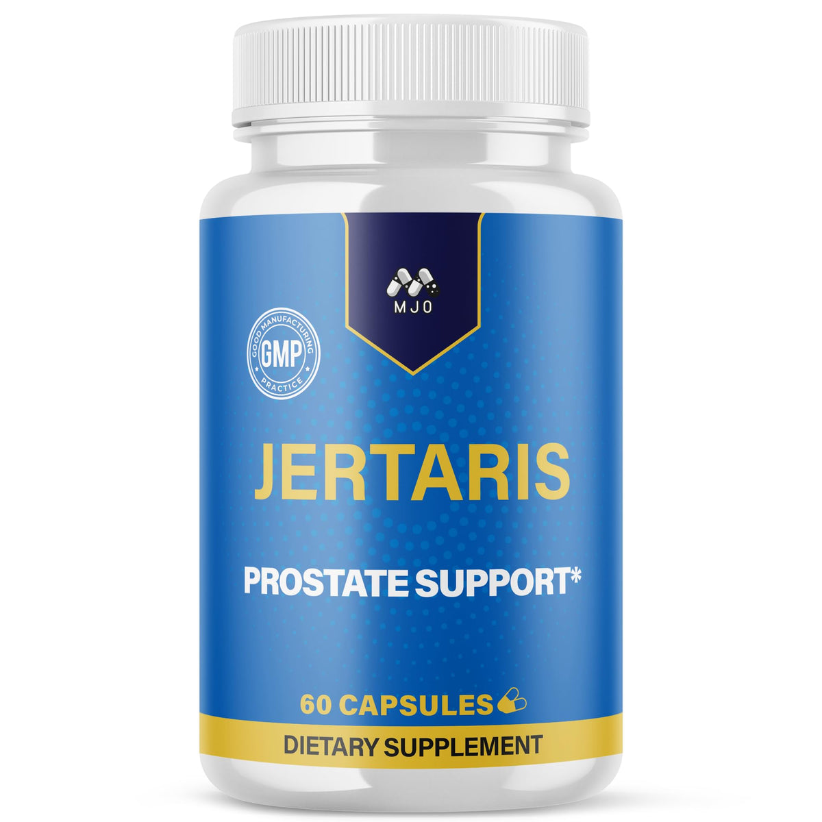 MJO Jertaris bottle front shows a premium natural supplement for an active lifestyle.