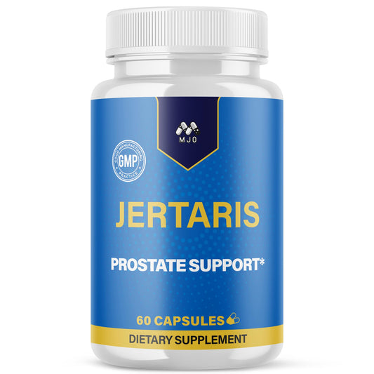 MJO Jertaris bottle front shows a premium natural supplement for an active lifestyle.
