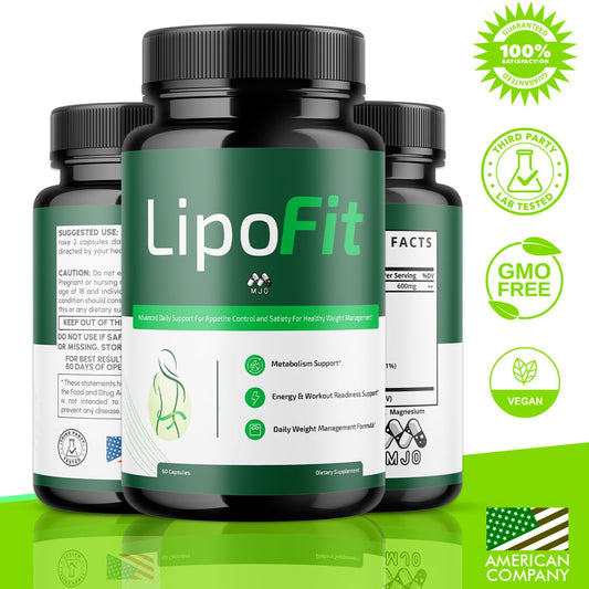 MJO Lipo Fit Capsules bottle back label close-up highlighting ingredients