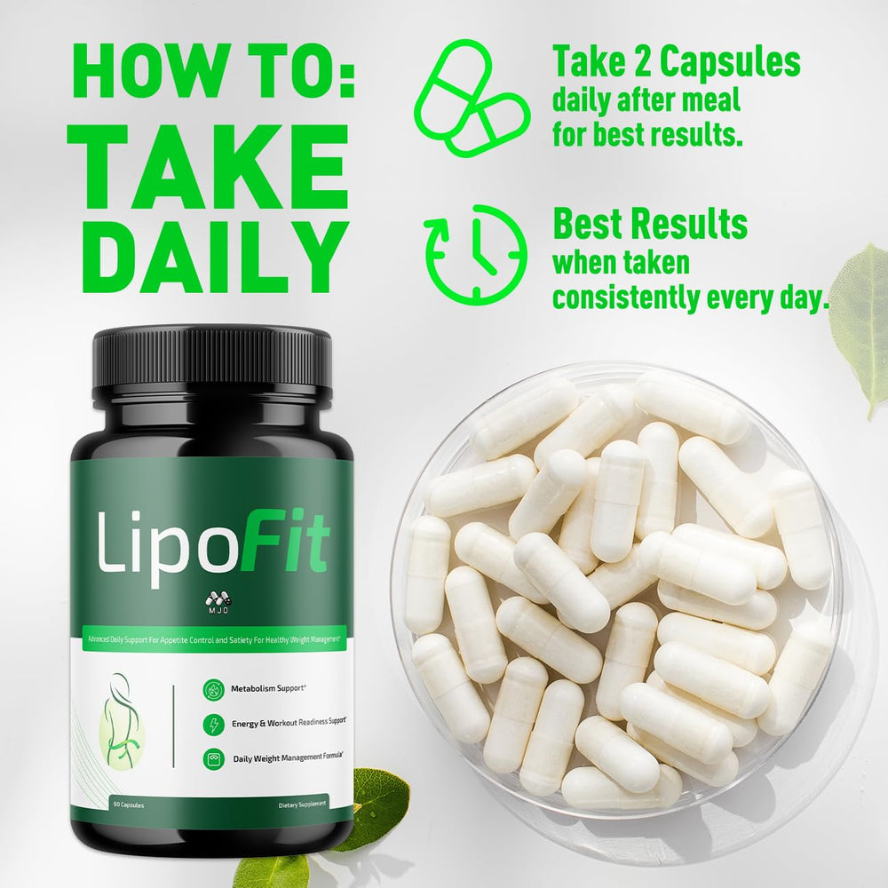 MJO Lipo Fit Capsules daily pills arranged for routine use