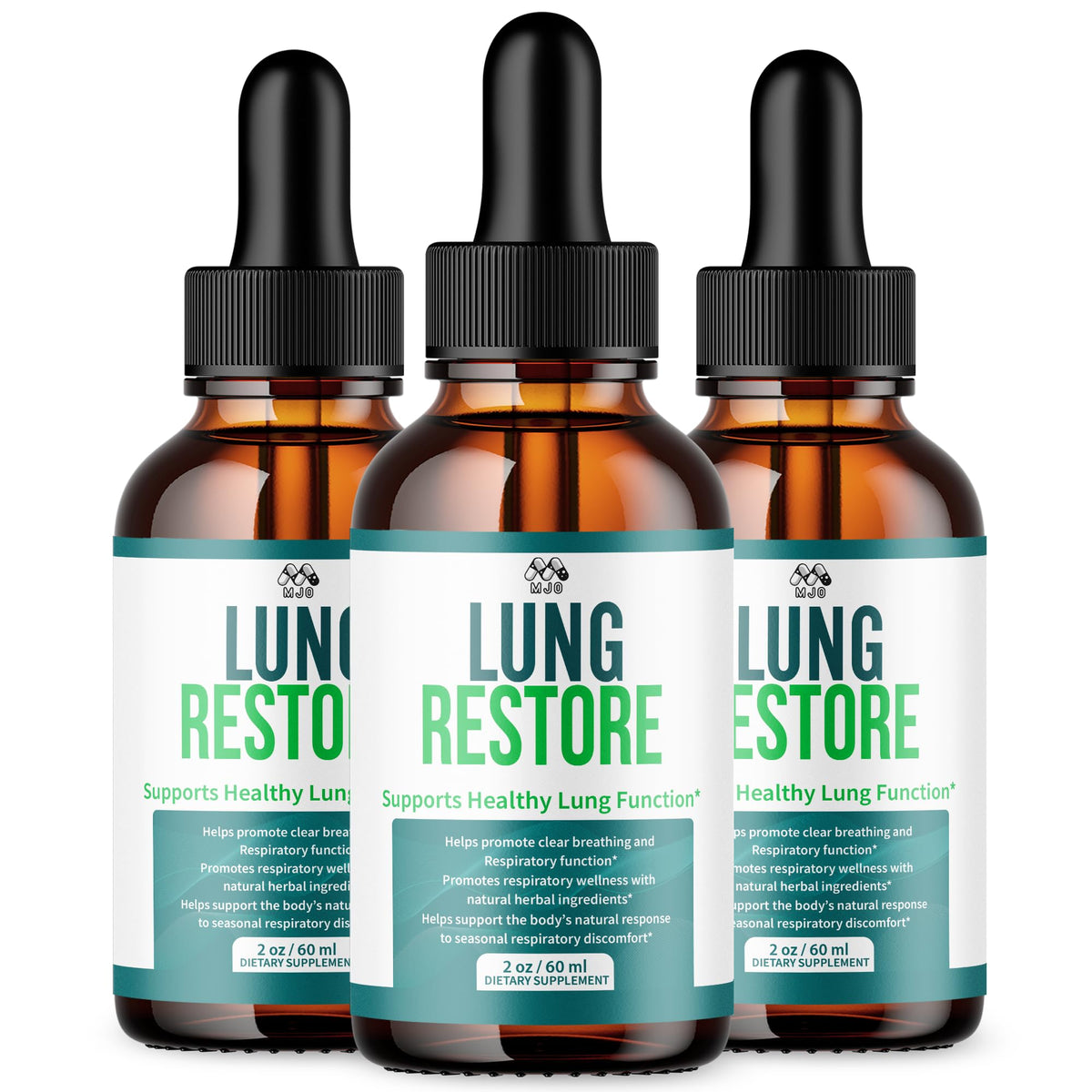 MJO Lung Restore Drops bottle on display, supports daily wellness as part of your routine.