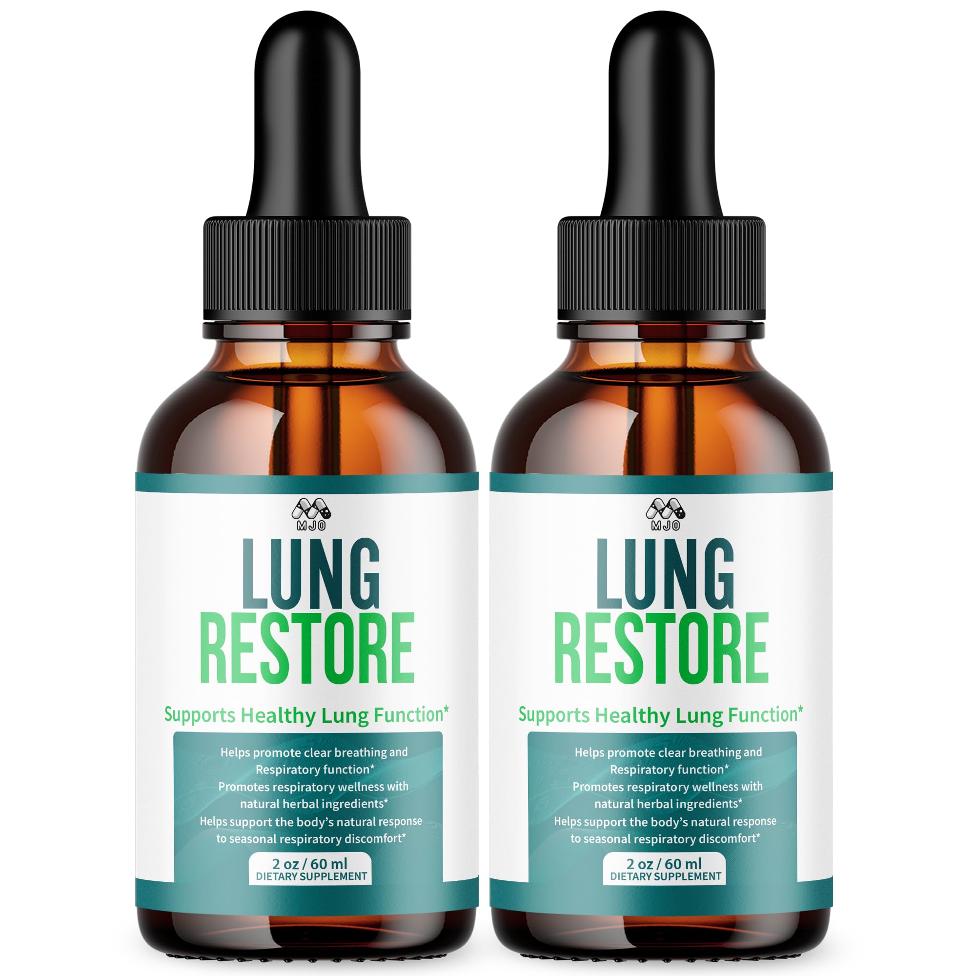MJO Lung Restore Drops bottle close-up highlighting natural ingredients for everyday wellness