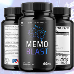 MJO Memo Blast bottle on shelf highlighting natural ingredients.