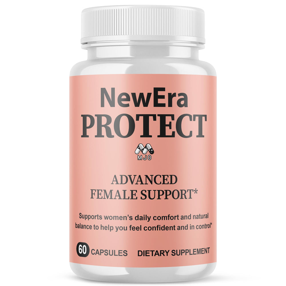MJO New Era Protect bottle front highlighting daily wellness for active living.