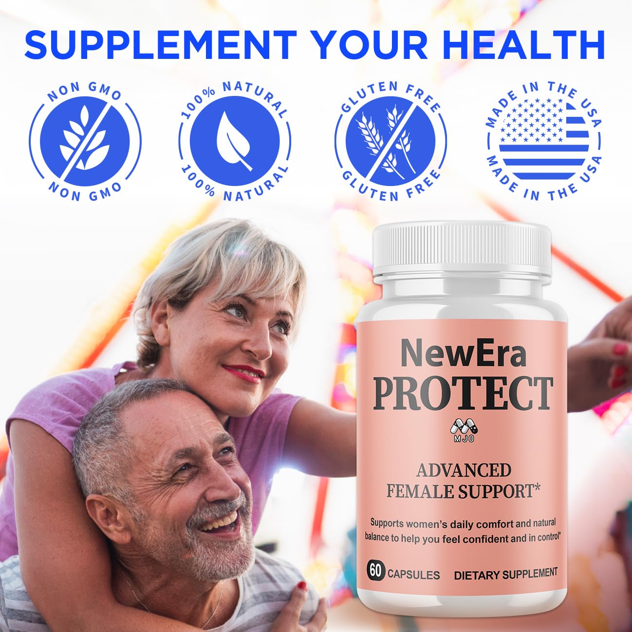 MJO New Era Protect serving size image notes a 30-capsule monthly supply.