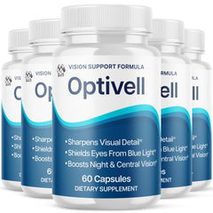 MJO Optivell Eye Capsules bottle front with 5-pack for daily eye wellness.