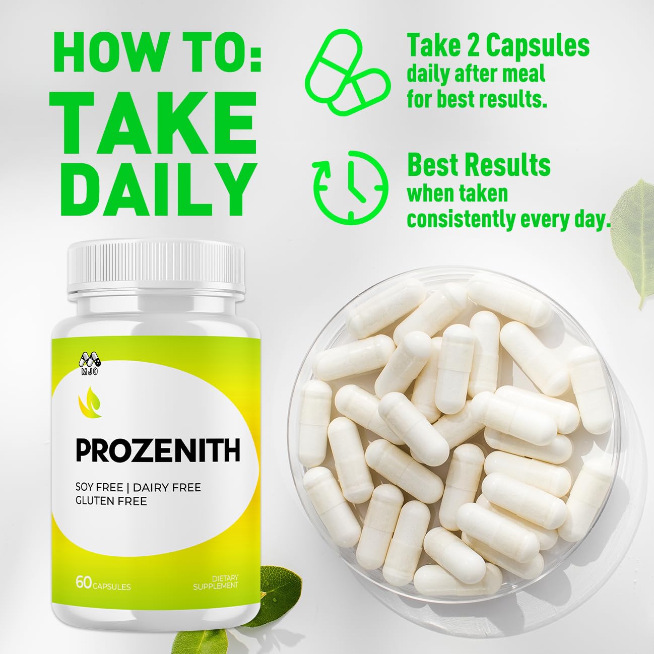 MJO Prozenith advanced formula shows thirty servings per bottle