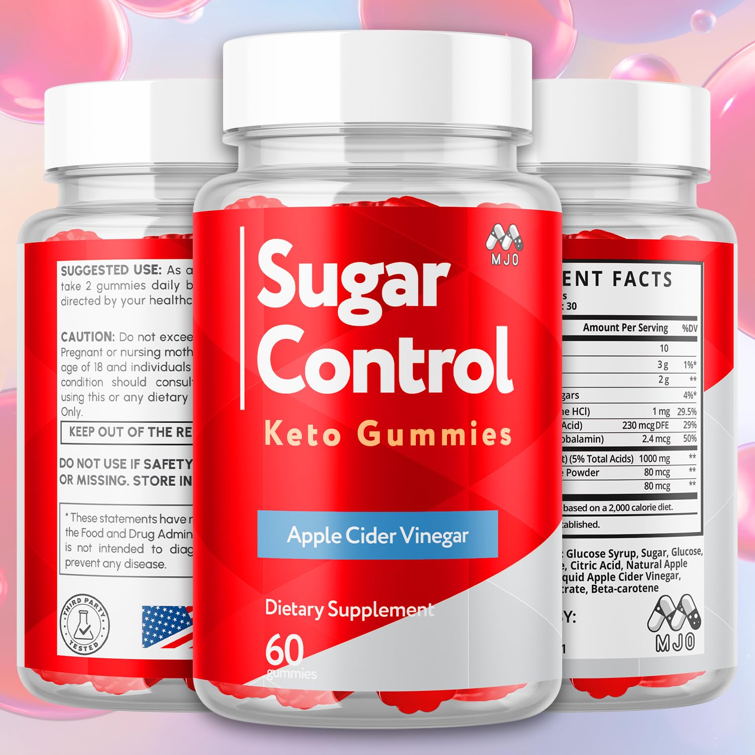Close-up of chewy texture and natural ingredients in SugarControl gummies.