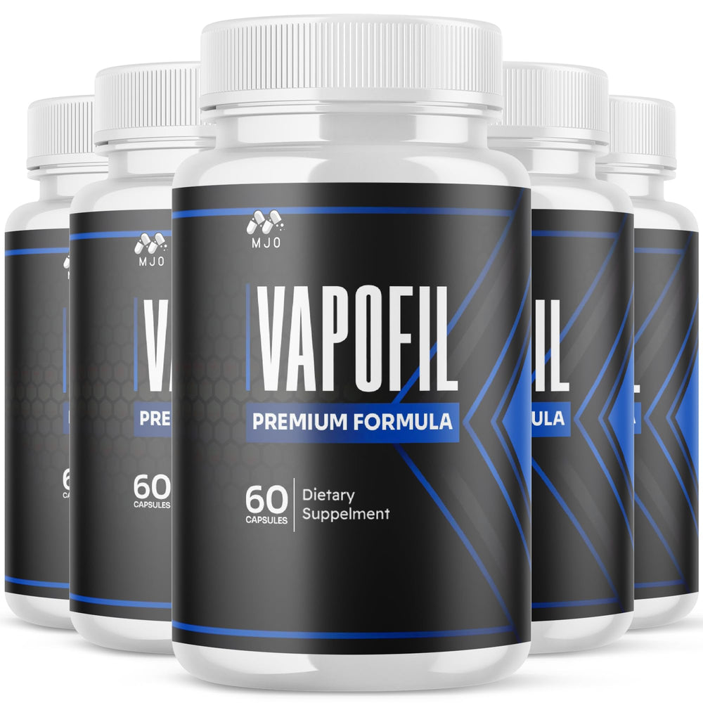 MJO Vapofil capsules bottle front view highlighting gluten-free, all-natural formula.