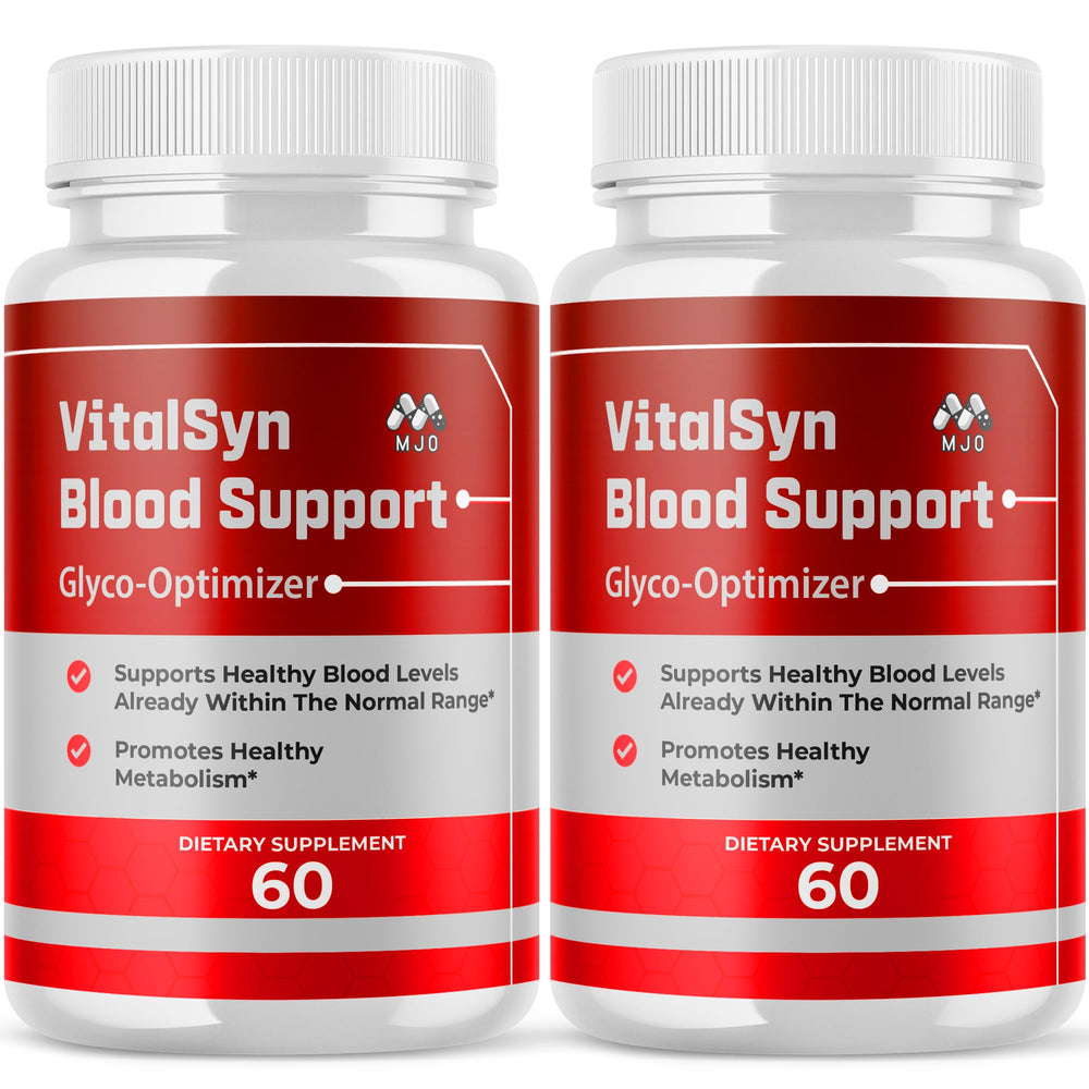 MJO Vitalsyn Blood Support capsules in bottle front view for daily wellness.