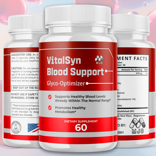 MJO Vitalsyn bottle back label shows serving and ingredient details