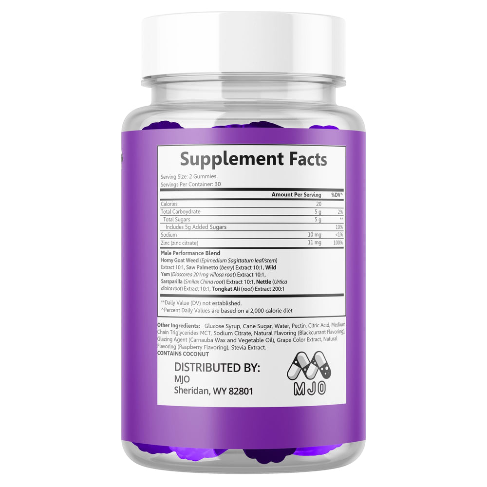 MJO Zanari Gummies back panel info with supplement details.