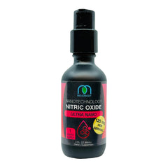 MOJObody Nano Nitric Oxide bottle pump top view shows easy daily dosing for circulation support.