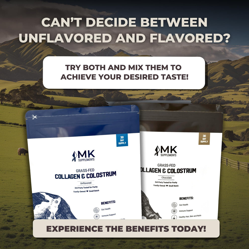 Close-up of MK Supplements powder emphasizing premium ingredients