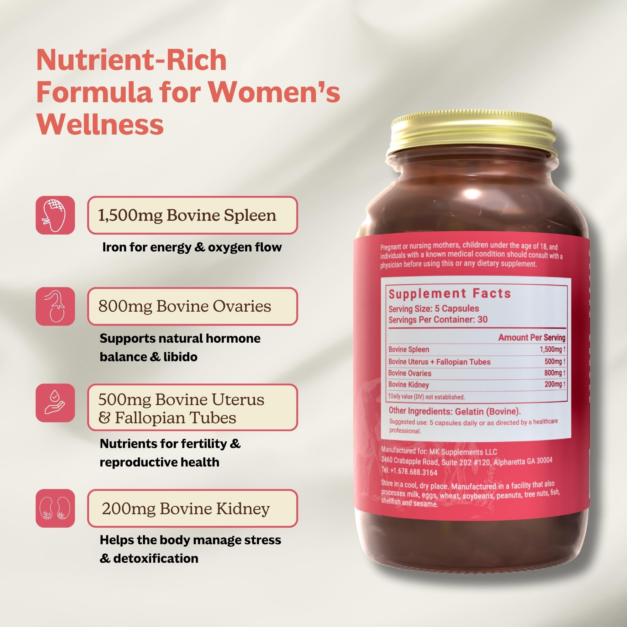 MK Supplements Female Vitality capsules for convenient, targeted support