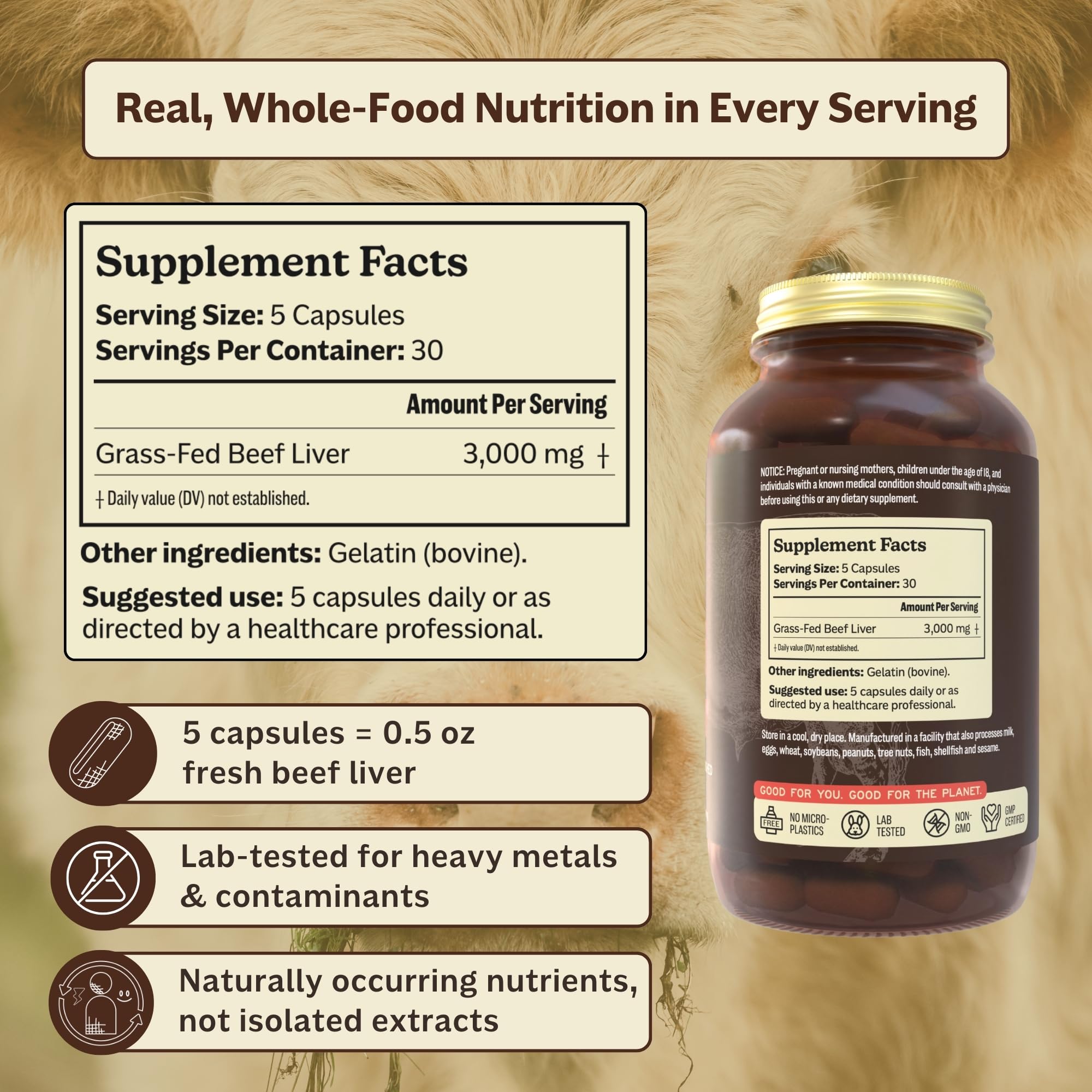 MK Supplements Grass Fed Beef Liver lifestyle shot in kitchen for active mornings