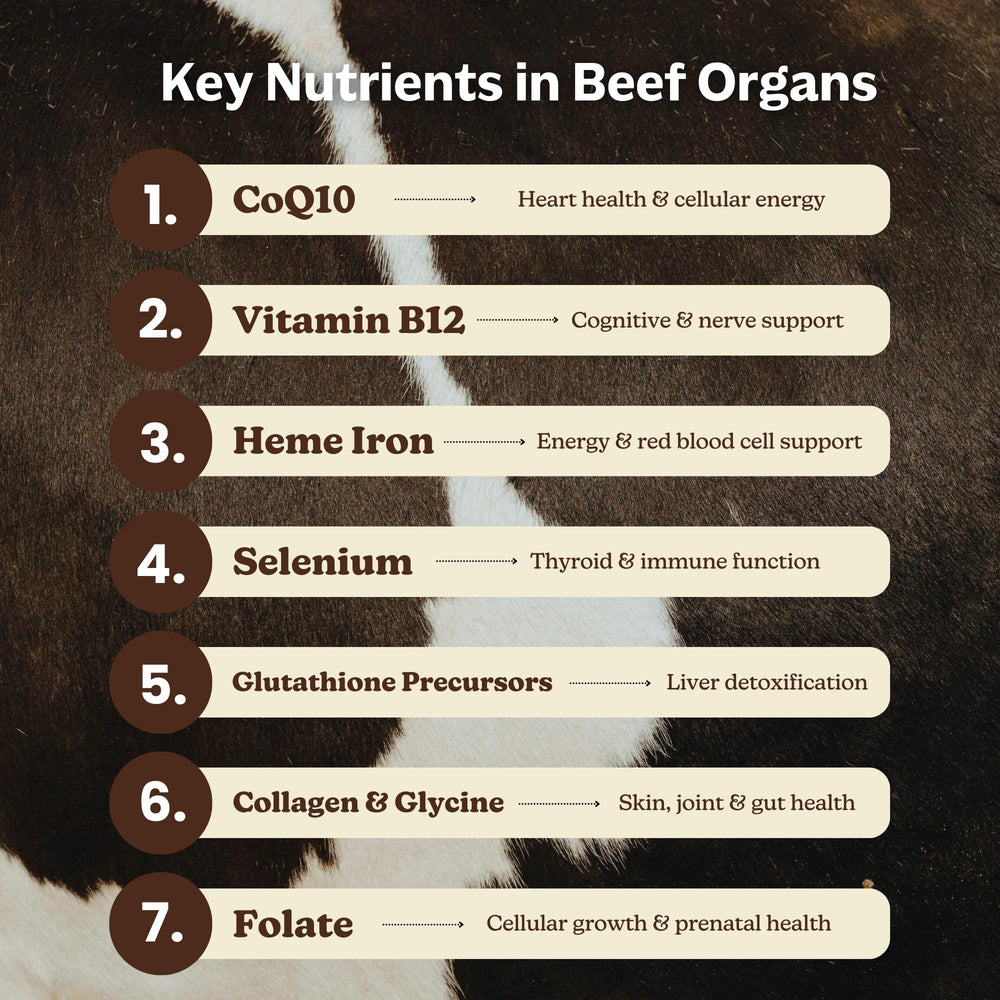 Ingredients overview for MK Supplements Grass-Fed Beef Organ blend