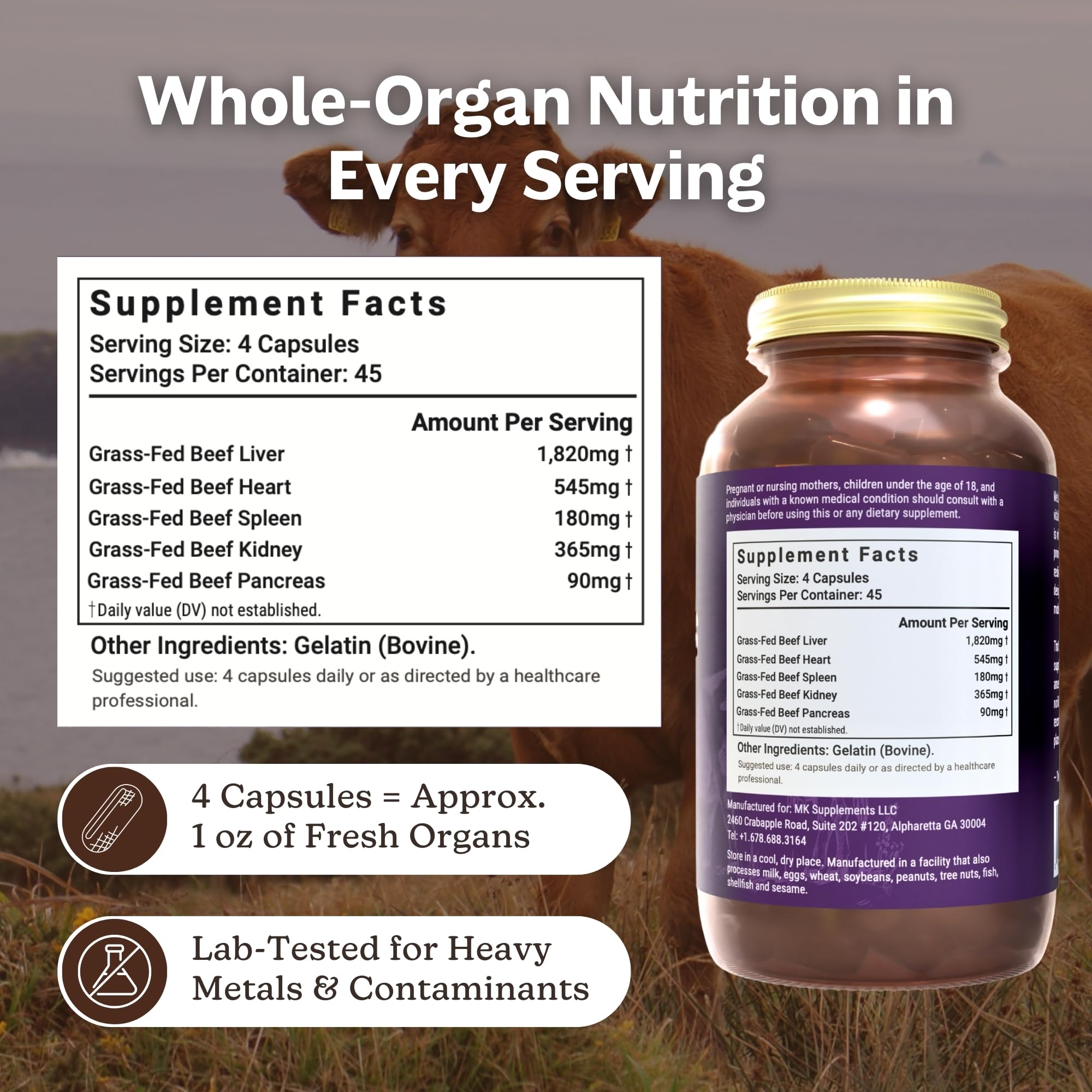 Serving size view for MK Supplements reflects a 3,000 mg daily serving