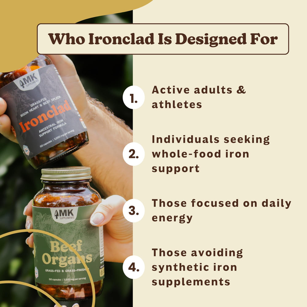 MK Supplements Ironclad label lists beef spleen and bison heart