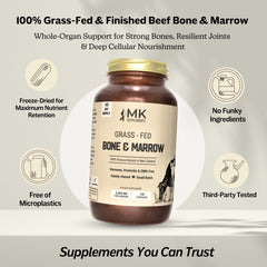 MK Supplements label emphasizes purity with no GMOs or antibiotics