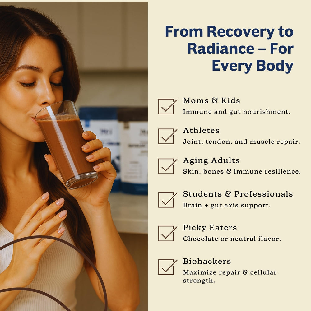 MK Supplements packaging shows skin, gut, and joints icons