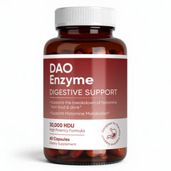 MKSUVGQ DAO enzyme supplement bottle front highlighting histamine support potential.